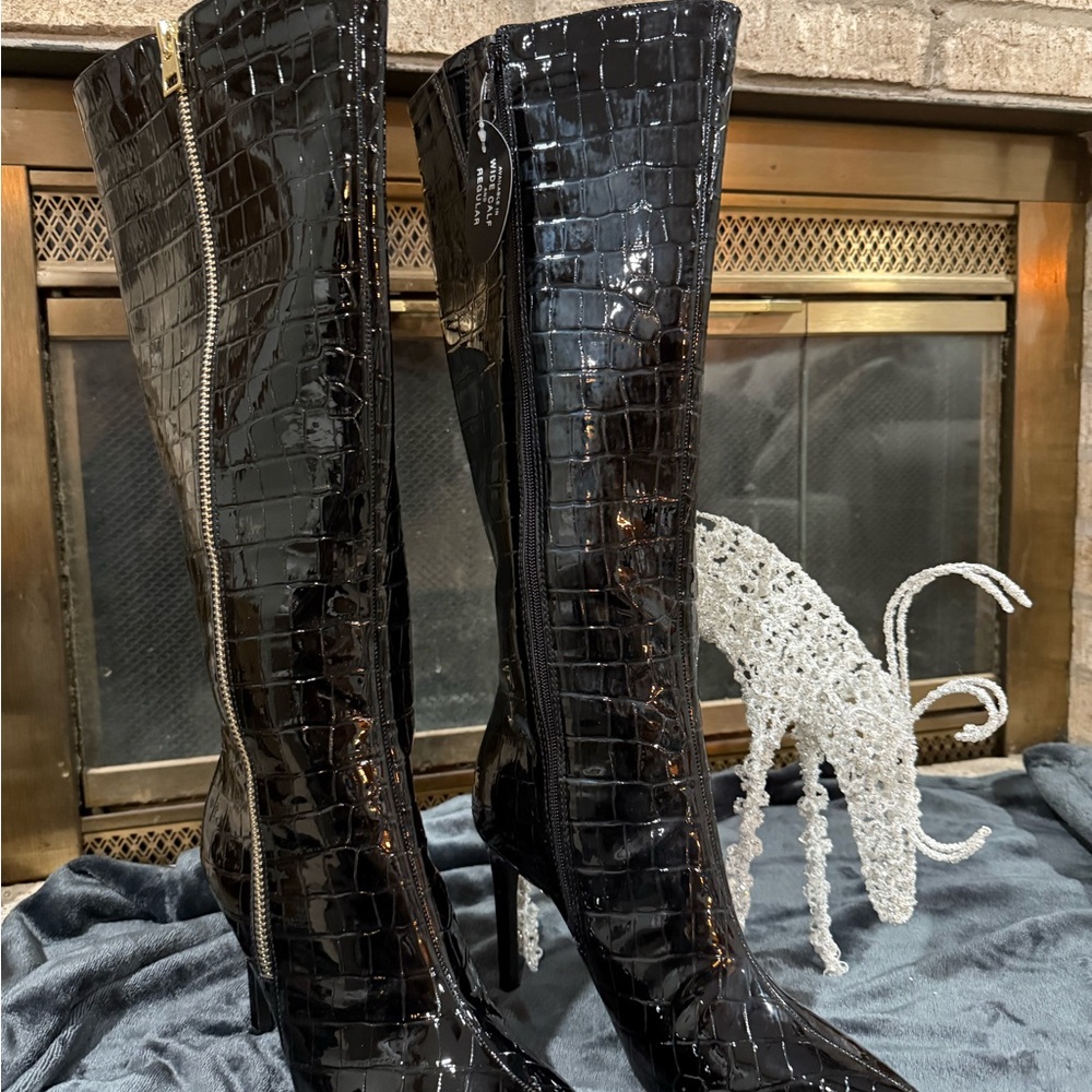 INC International Concepts Glossy Black Croc Boots - Picture 4 of 4